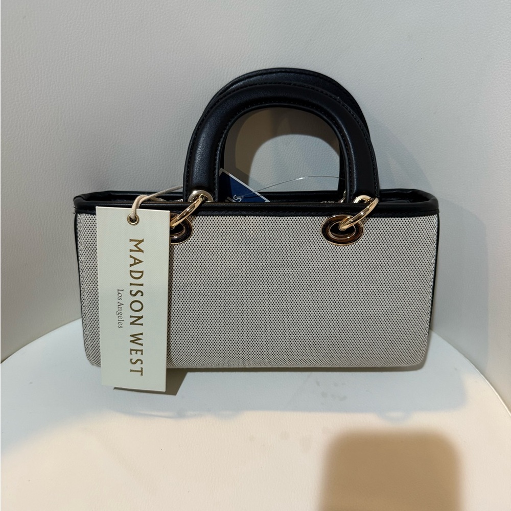 Madison West Canvas with Black Vegan leather Trim Women's Handbag